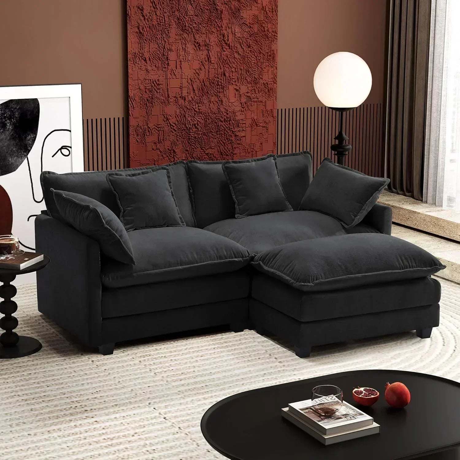 111.4 Inch L Shaped Modern Sofa Modular Cloud Sofa with Ottoman 4 Seater Chenille Deep Seat Sofa